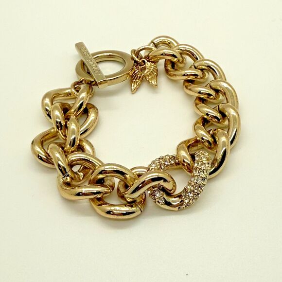 VTG Y2K Victoria’s Secret Pavé Crystal Chunky Chain Bracelet Angel Wing Charm - Picture 7 of 11
